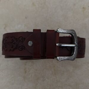 Brown Leather Belt with Red Accent